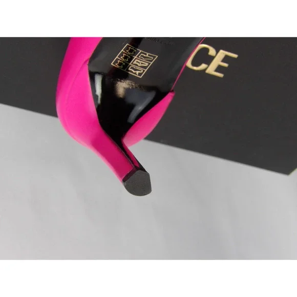 NIB VERSACE PINK LEATHER GOLD MEDUSA SANDALS 100 MM HEEL PUMPS 36.5 6.5 SPAIN - Picture 7 of 8